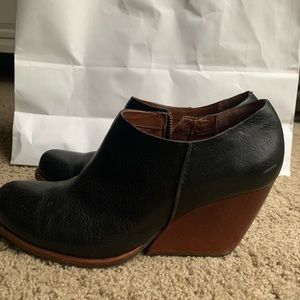 Kork-ease black leather wedge booties